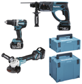 Makita dlx3093tj 18v lxt 3 delige set: dga513 haakse slijper + dhp484 (klop)boormachine + dhr202 boorhamer met 3 x 5.0ah accu's - dlx3093tj