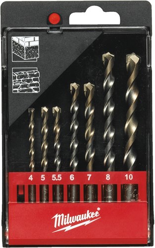 Milwaukee accessoires betonboren set in kunststof cassette (8-delig): 3 4 5 6 7 8 9 10 mm - 4932480158
