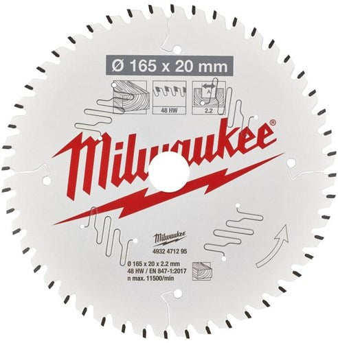 Milwaukee accessoires cirkelzaagblad p w 165x20x2,2x48atb - 4932471295
