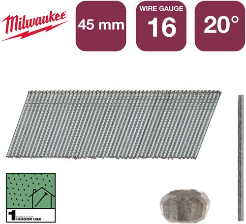 Milwaukee accessoires nagels 16g 20° 45mm g sc1 | 2.000 stuks - 4932492584