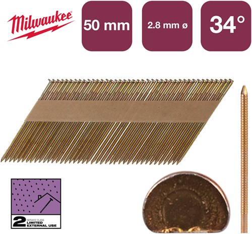 Milwaukee accessoires nagels d-kop 34° 50mm rs g sc2 | 2.200 stuks - 4932492606
