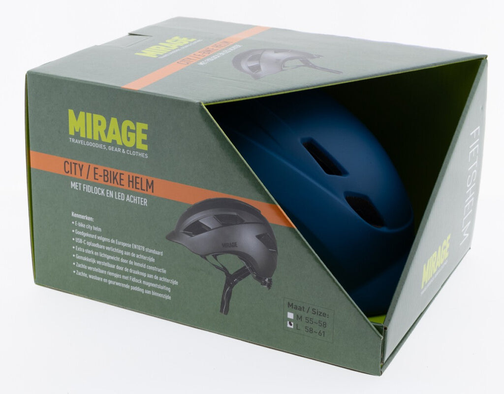 Buzaglo mirage city e-bike helm 55-58cm, met fidlock, led, mat blauw