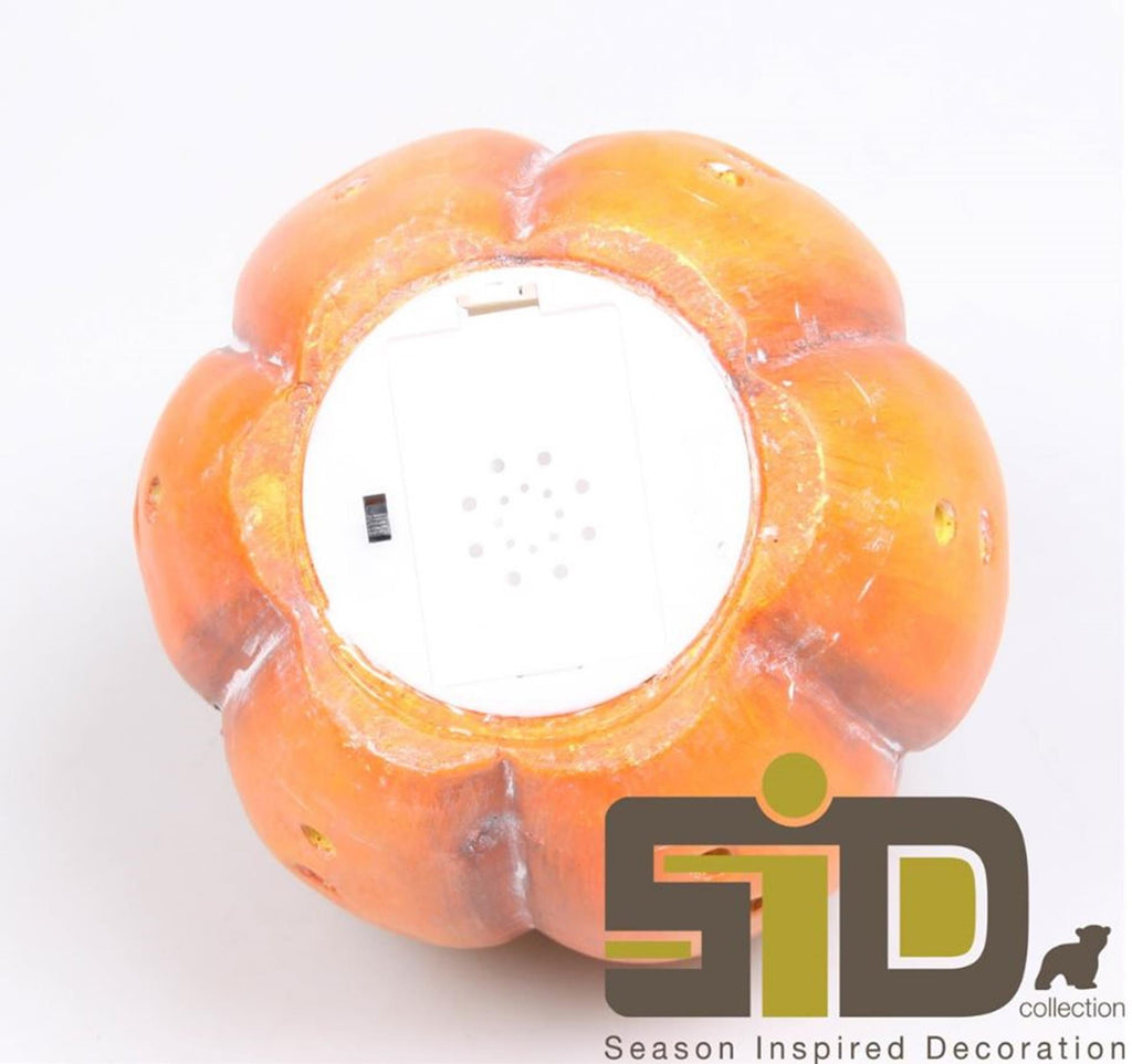 Season inspired decoration pompoen polystone met led verlichting h14cm