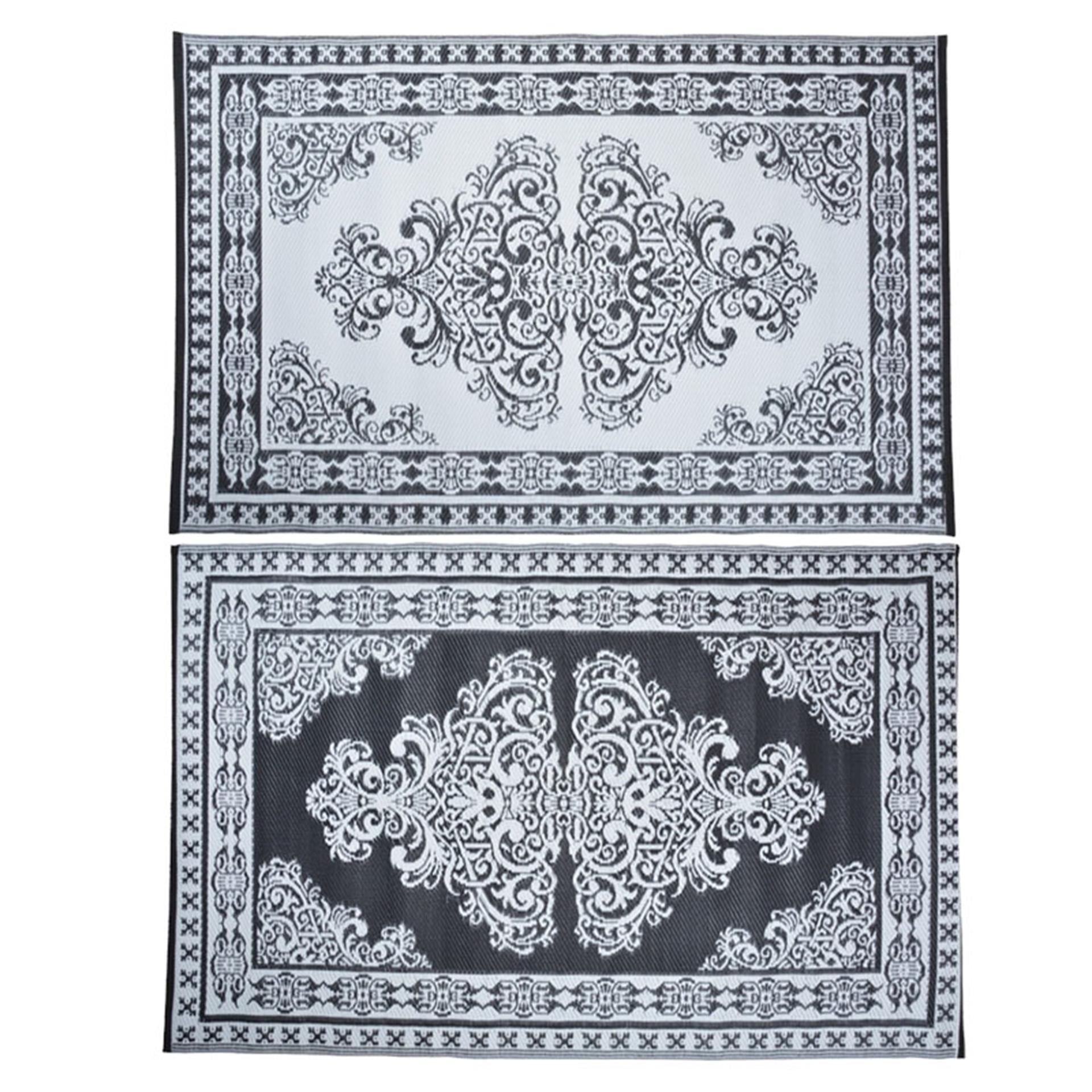 Esschert design tuintapijt perzisch motief 186x120cm zwart wit