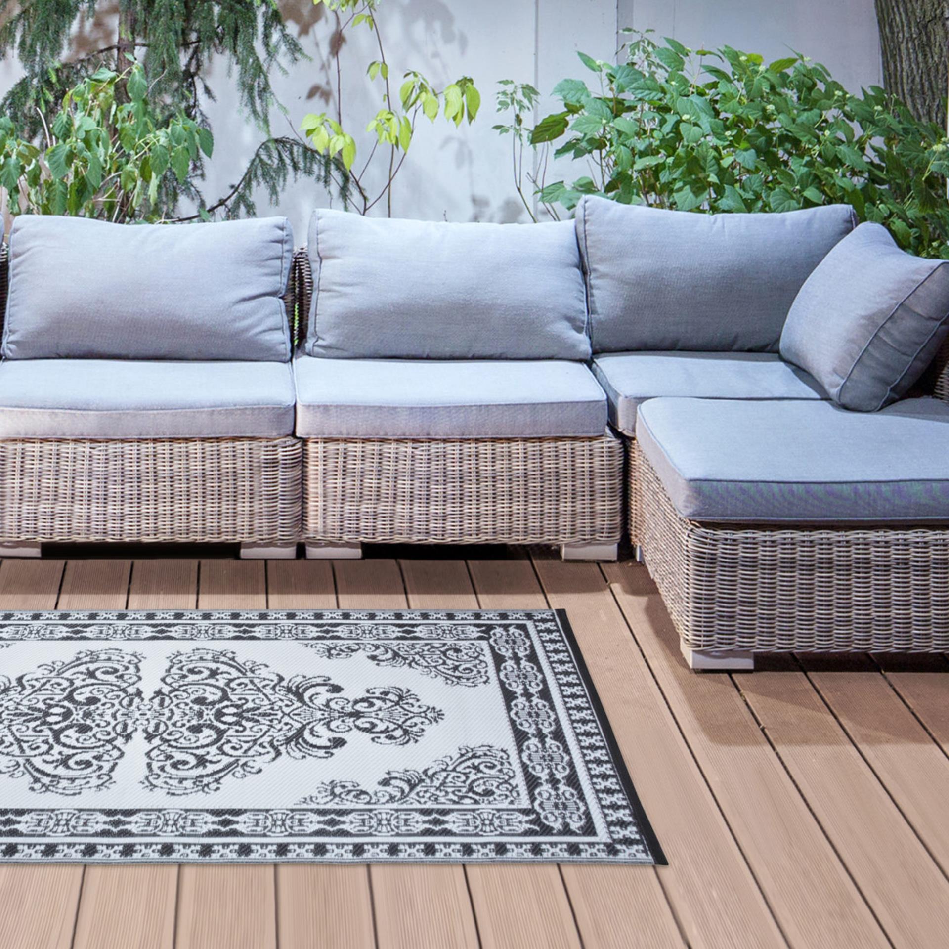 Esschert design tuintapijt perzisch motief 186x120cm zwart wit