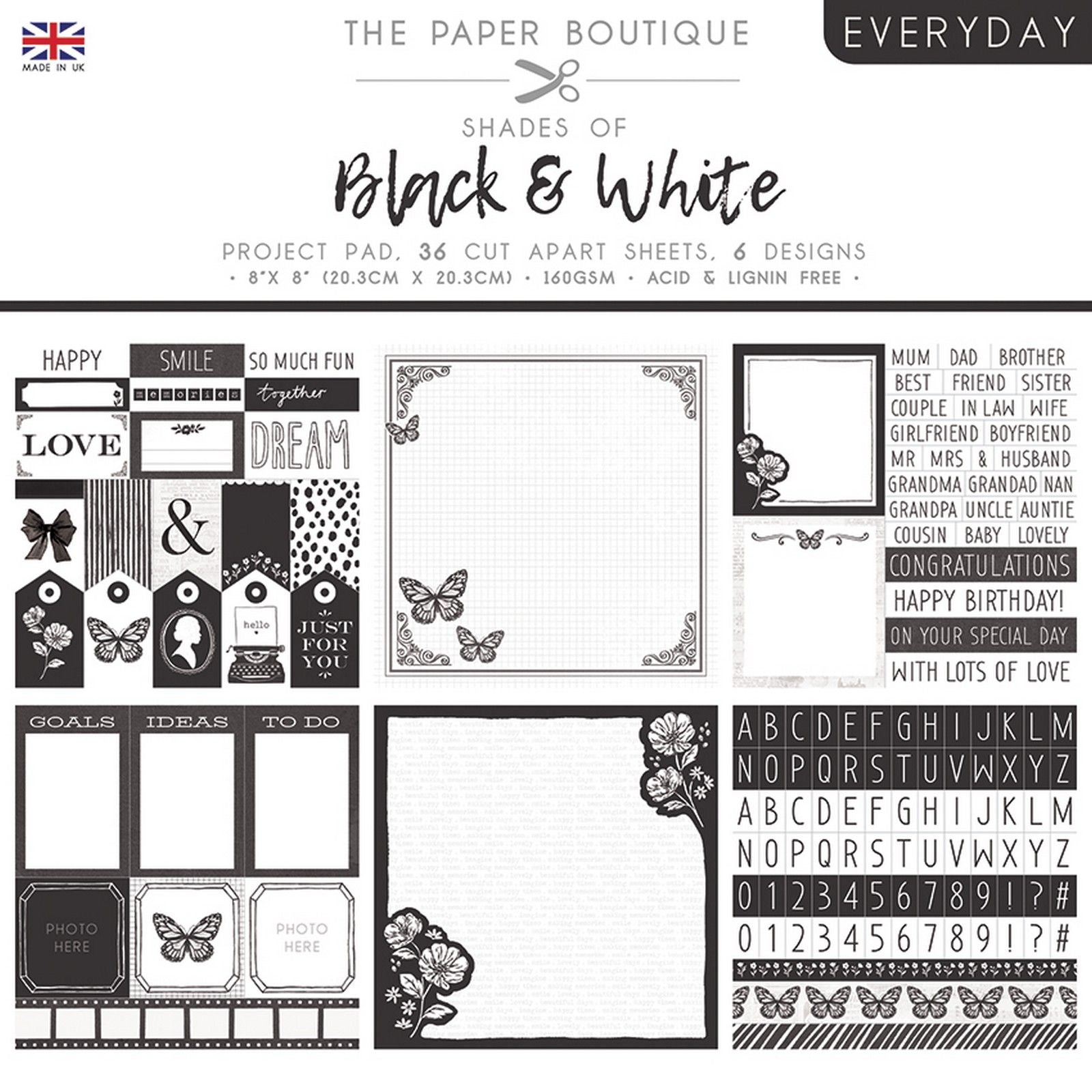The paper boutique • everyday shades of black white project pad