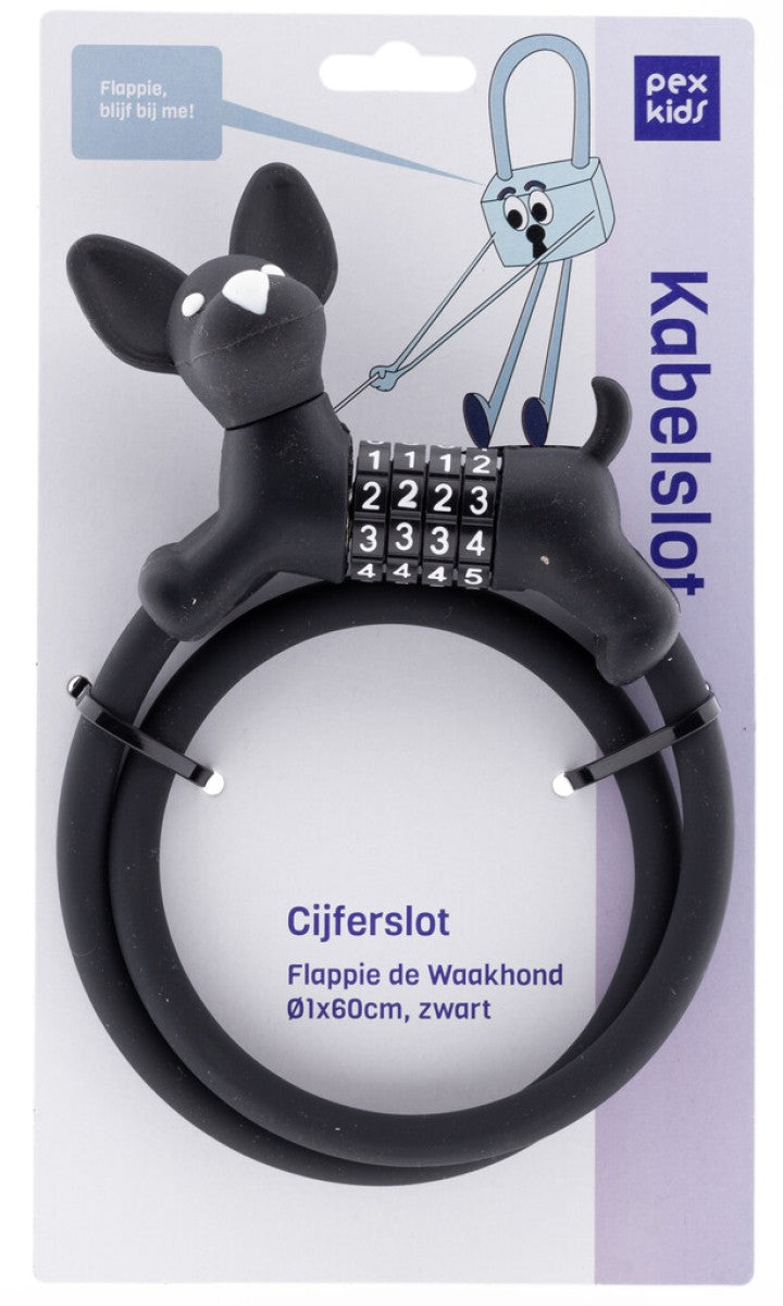 PexKids Zahlenschloss, schwarz, Flappie der Wachhund, Silikon