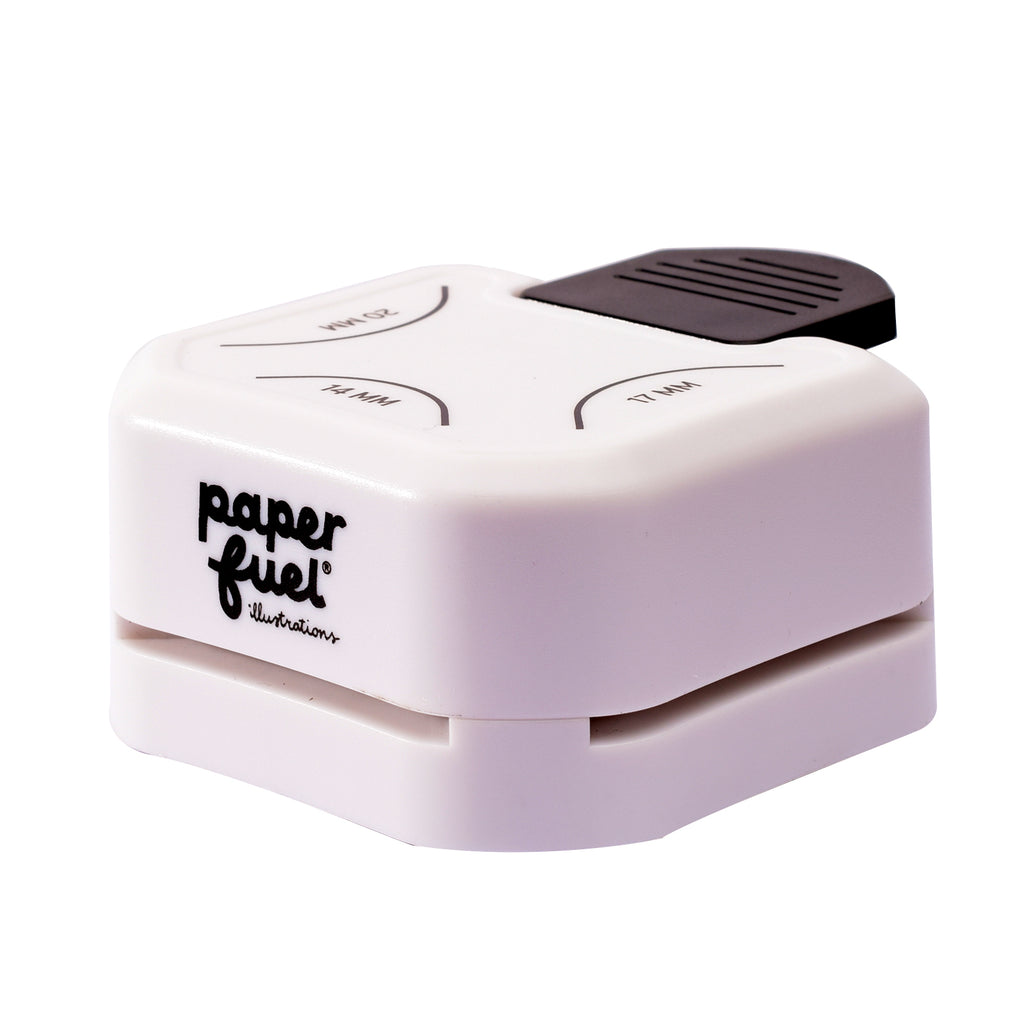 Paperfuel hoekpons - 3 in 1 papier pons - 14,77,20 mm - wit, zwart
