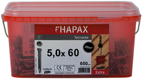 Pgb-europe - hapax hardhoutschroeven 5x60 a2 (set) emmer - hap020a00set060m