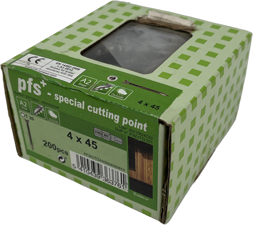 Pgb-europe pfs+ | rvs spaanplaatschroef pfs+ vzk-t ø 4,0x45 a2 tx20 - 200 stuks - pfwvtga00004000453