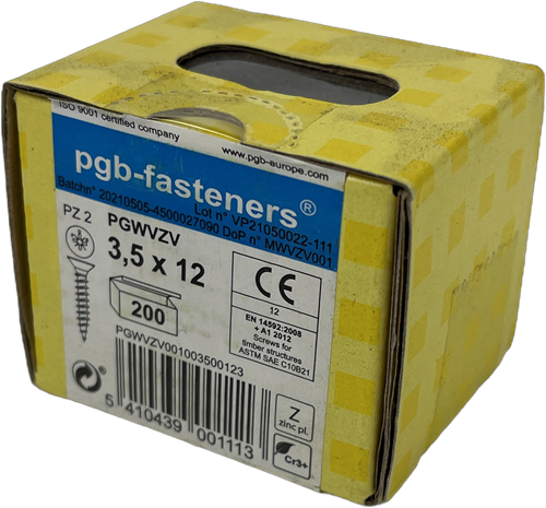 Pgb-europe pgb-fasteners | spaanplaatschroef vk-z ø 3,5x12 zn | 200 st - pgwvzv001003500123