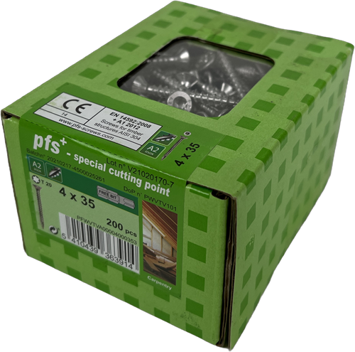 Pgb-europe pgb-fasteners universele spaanplaatschroef vk-t voldraad verzonken kop ø4,0x35 zn tx20 | 200 st | pgwvtv001004000353