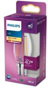 Philips led kaars e14 4,3-40w 2700k filament helder blister - 5100306