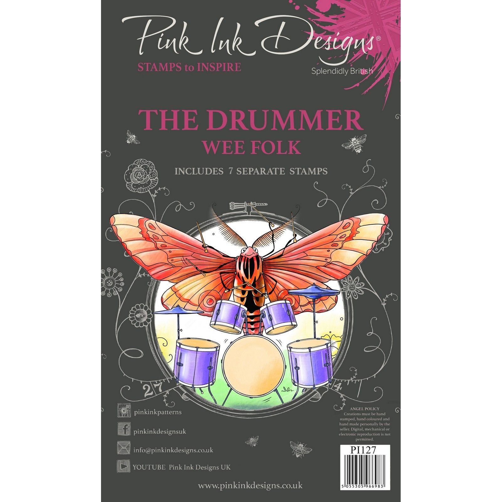Pink ink designs • wee folk clear stempelset de drummer