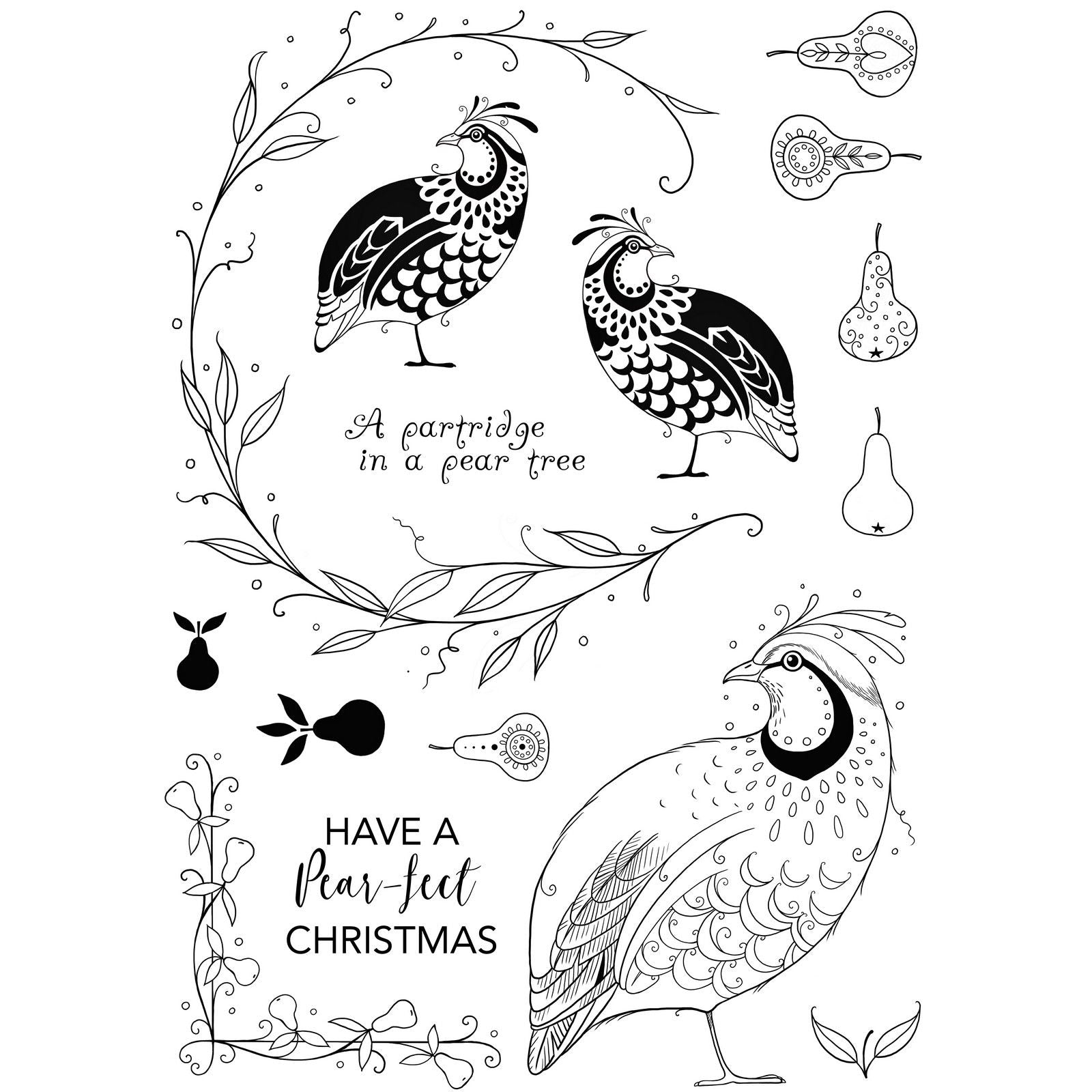 Pink ink designs • christmas series clear stempels partridge in a pear tree