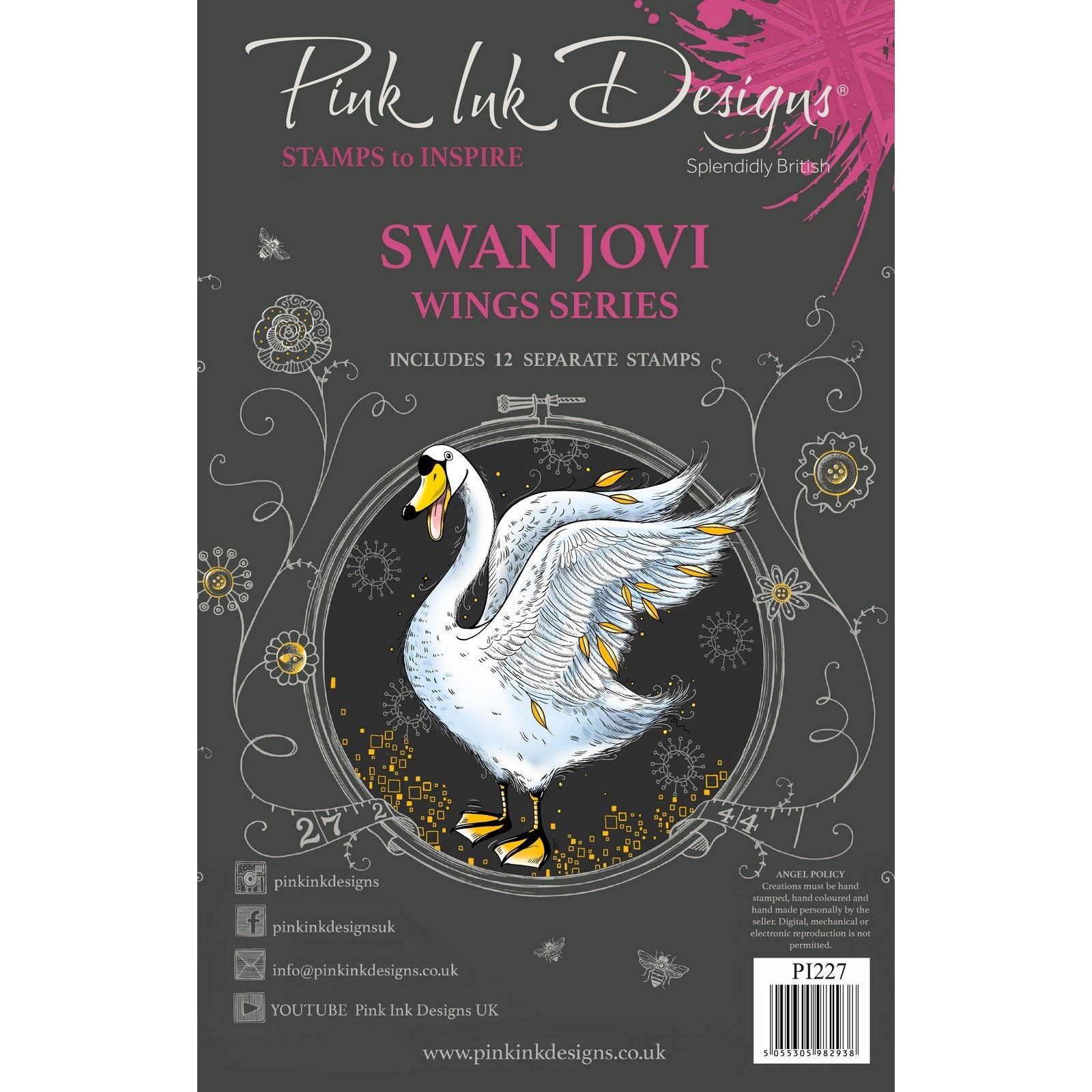 Pink ink designs • wings series clear stamp set swan jovi