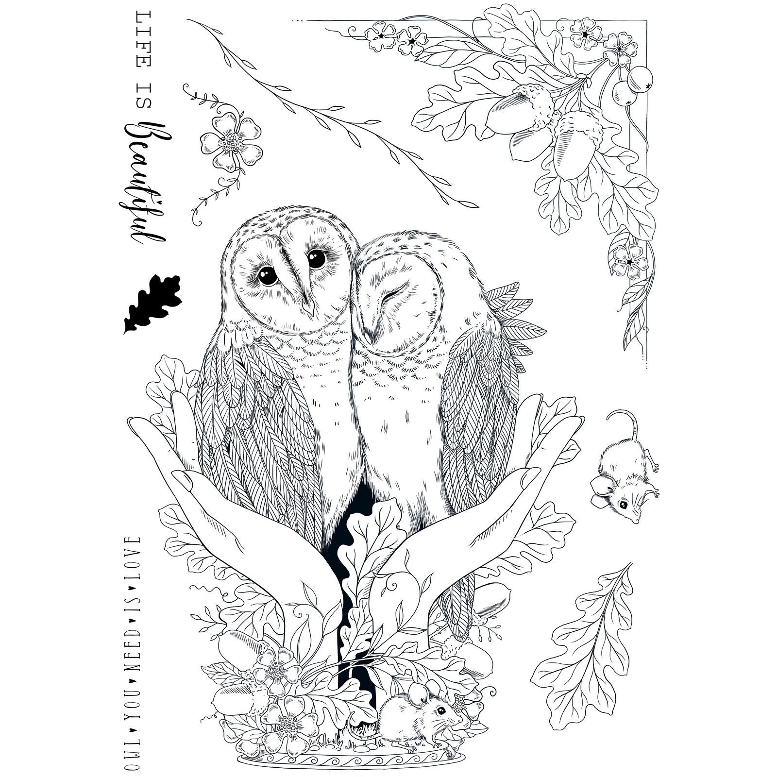 Pink ink designs • wings series clear stamp set an owl in the hand