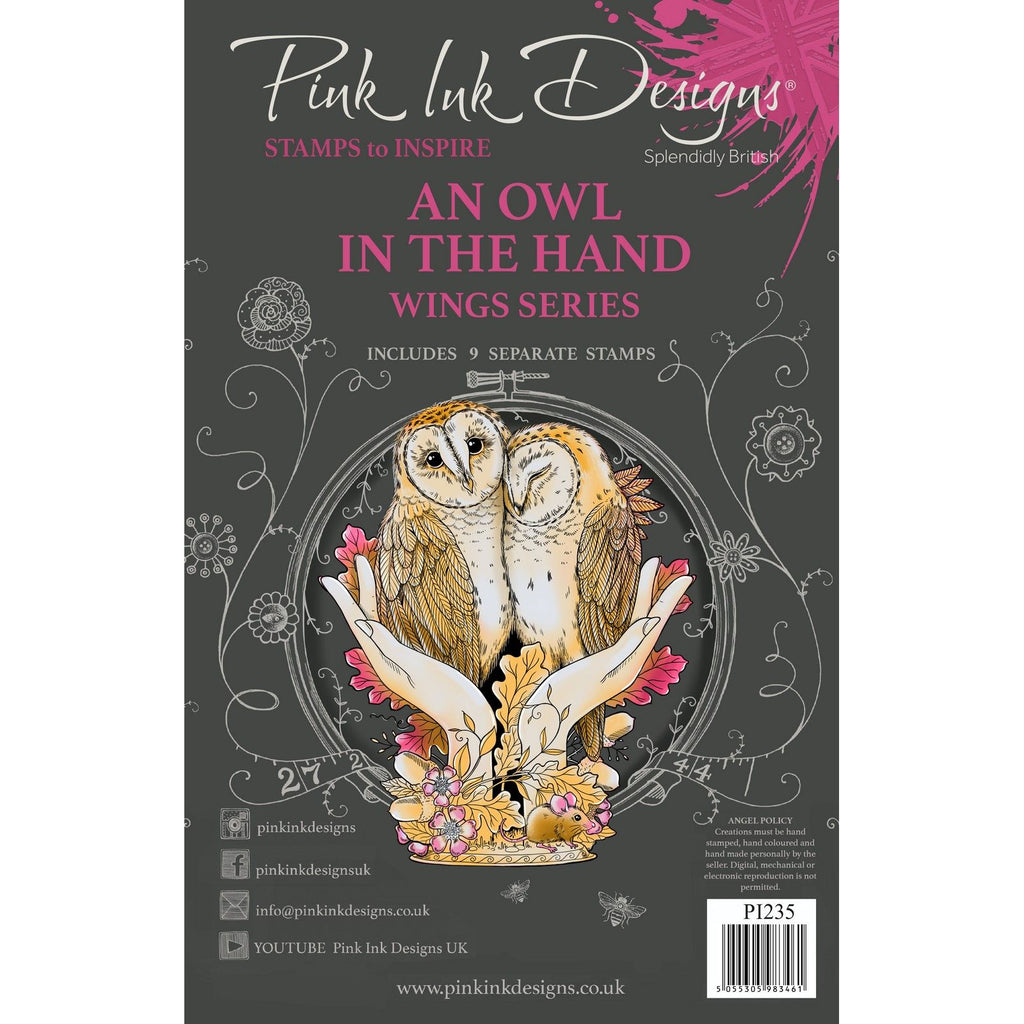 Pink ink designs • wings series clear stamp set an owl in the hand