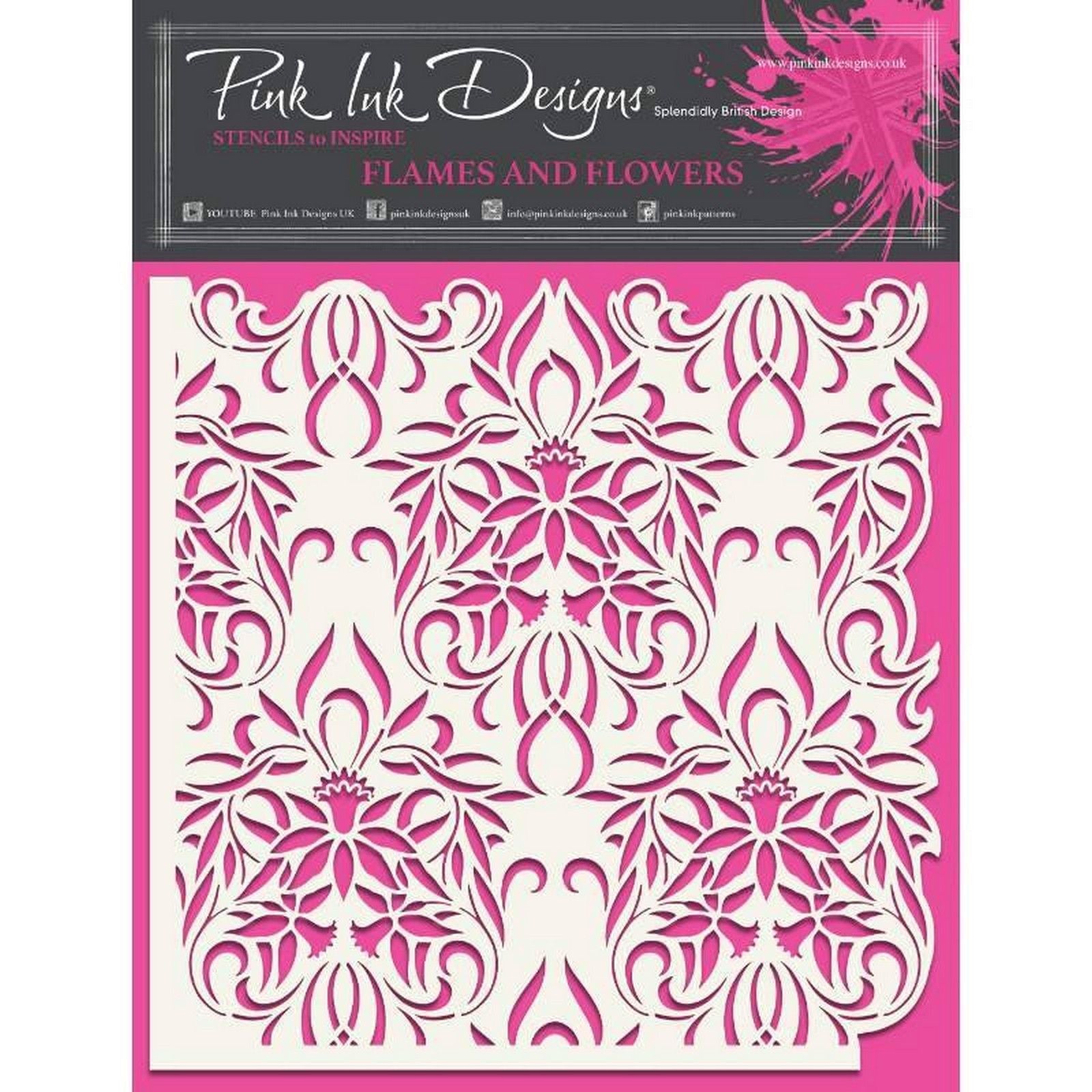 Pink ink designs • stencil flames flowers 17,78x17,78cm