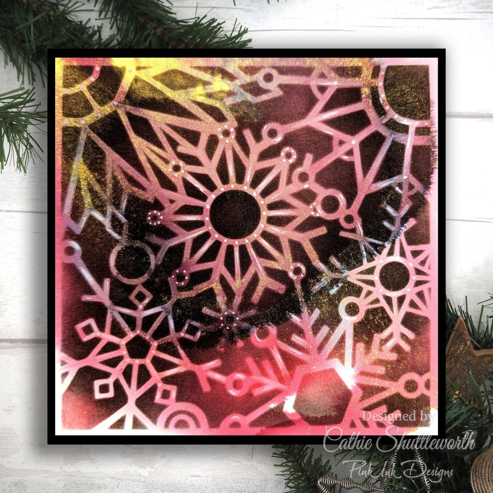 Pink ink designs • stencil abstract snowflakes