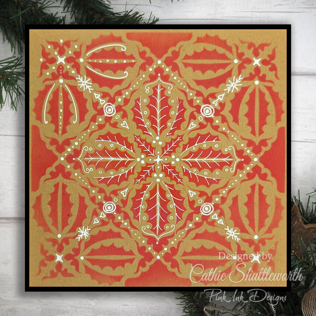 Pink ink designs • stencil holly medallion