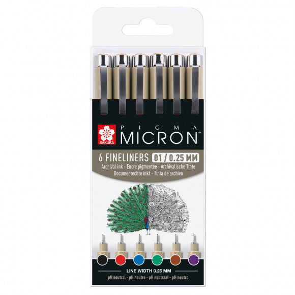 Sakura • pigma micron set basiskleuren 0,25mm 6stuks