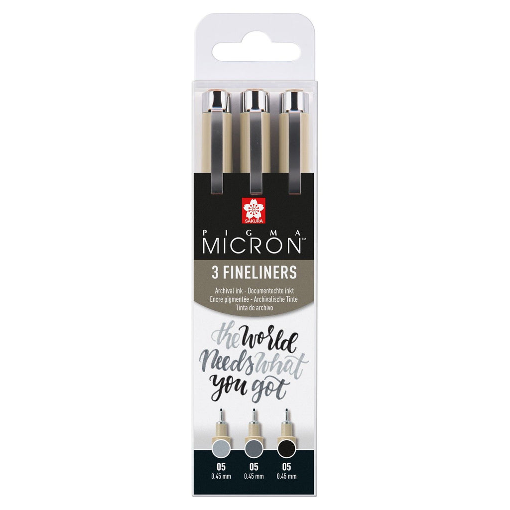 Sakura • pigma micron 05 fineliner set zwart grijs 3pcs
