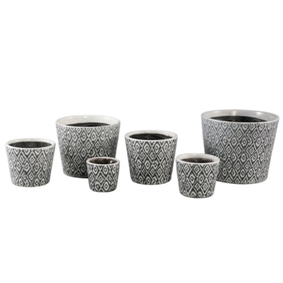 Ptmd bloempot beire s ikat print zwart wit 10 cm | 12 stuks