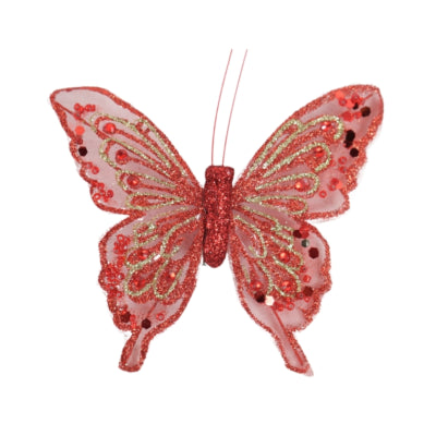 Vlinder op clip rood 11 cm | 48 stuks
