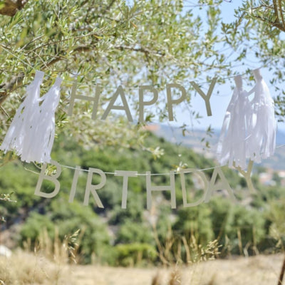 Ginger ray slinger happy birthday met franje 3 m | 20 stuks