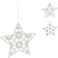 Kersthanger ster hout wit glitter 22 cm 3 assorti | 24 stuks