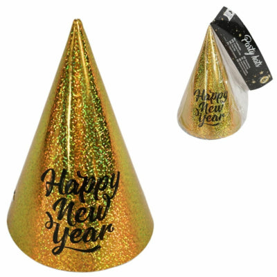 Cool2party feesthoeden met elastiek happy new year 20 cm 6 stuks 4 assorti | 24 stuks