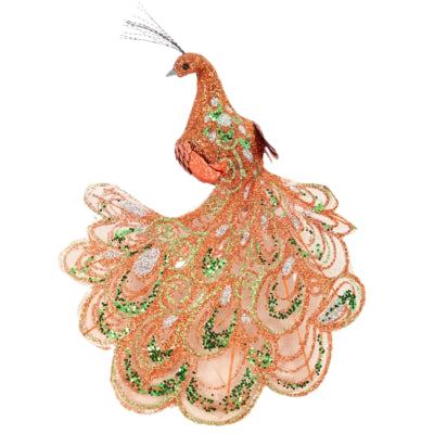 Pauw op clip glitter koperkleurig 18 cm | 12 stuks