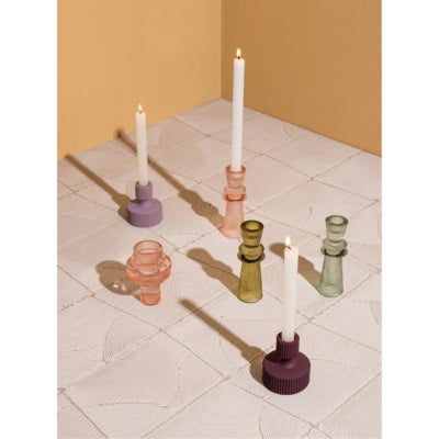 Ptmd linty pink glass candleholder cone shape | 8 stuks