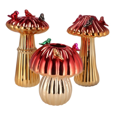 Daan kromhout vaas bird mushroom rood 25 cm 3 assorti | 6 stuks