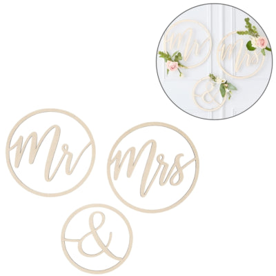 Ginger ray hangdecoratie mr mrs houten cirkels 35 cm set van 3 | 10 stuks