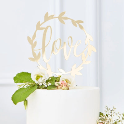 Ginger ray taarttopper love goudkleurig 19 cm | 20 stuks