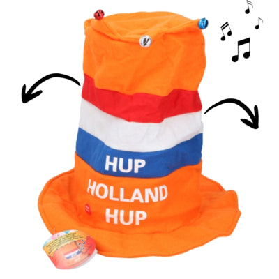 Hoed hup holland hup met muziek op batterij 35 cm | 12 stuks