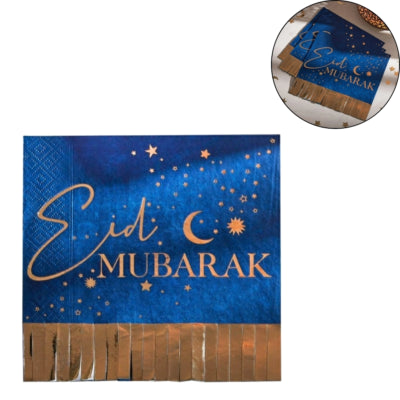 Ginger ray servetten eid mubarak blauw goudkleurig 16 stuks | 20 stuks