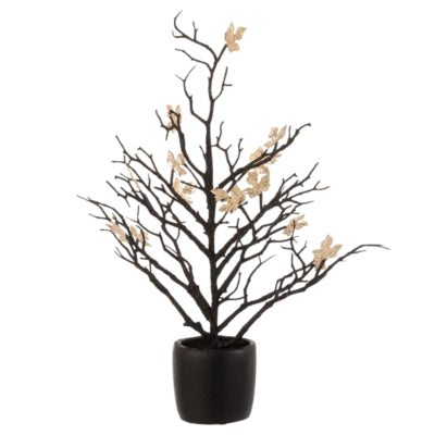 J-line kunstboom in pot glitter zwart 43 cm | 8 stuks