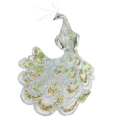 Pauw op clip glitter zilverkleurig 18 cm | 12 stuks