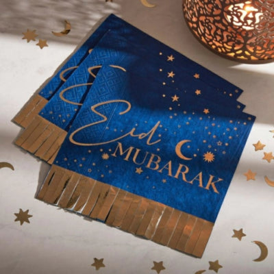 Ginger ray servetten eid mubarak blauw goudkleurig 16 stuks | 20 stuks