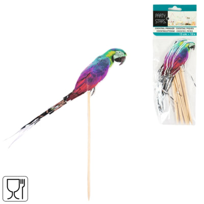 Cocktail prikkers papegaai 15 cm set van 10 | 36 stuks