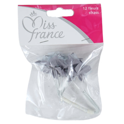 Miss france satijnen bloemen met strass grijs 13 cm 12 stuks | 24 stuks