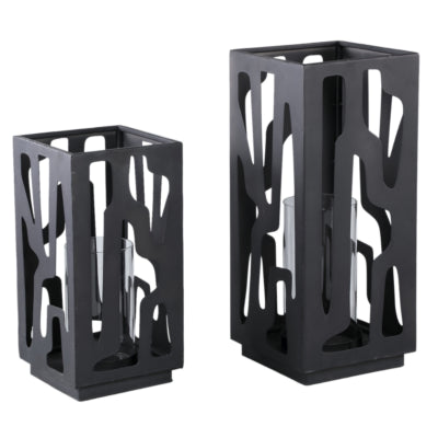 Ptmd windlicht dewey zwart 42 cm | 2 stuks