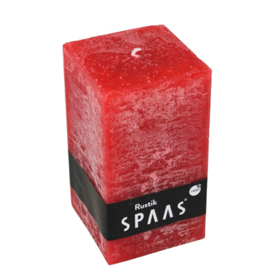 Spaas (r) stompkaars rustic vierkant rood 7 x 13 cm | 6 stuks
