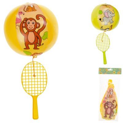 Tennisracket met bal aan elastiek safari 24 cm 2 assorti | 12 stuks