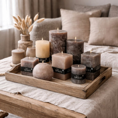 Spaas (r) stompkaars rustic vierkant taupe 10 x 10 cm | 6 stuks