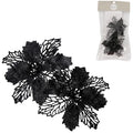 House of seasons kunstbloem op clip kerstster glitter zwart 10 cm set van 2 | 24 stuks