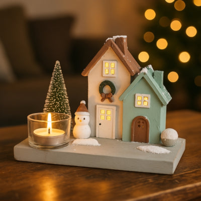 Theelichthouder huis kerst 16 cm 3 assorti b-keus | 16 stuks